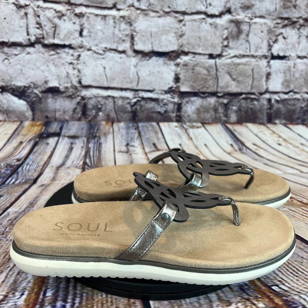 Naturalizer SOUL Janice Silver T Strap Thong Style Comfort Flat Sandals Size 7 M